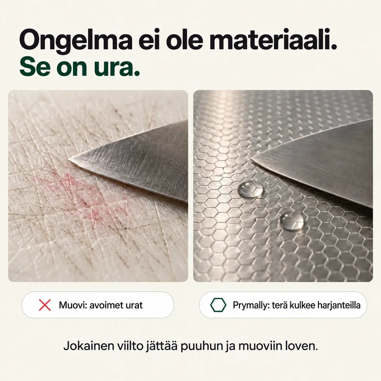 Uritettu muovilauta Prymallyn hunajakennon vieressä