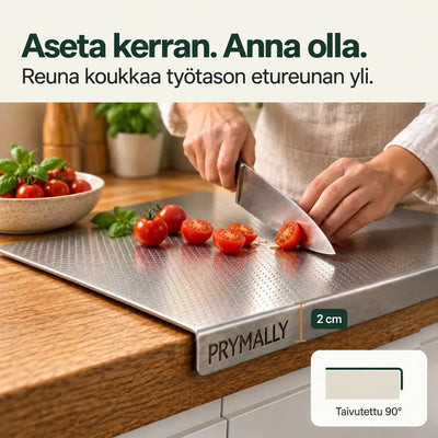 Reuna koukkaa työtason etureunan yli