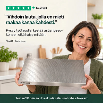 Asiakas Prymally-leikkuulaudan kanssa